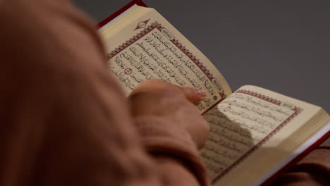 Close-Up-Of-Muslim-Woman-Sitting-On-Sofa-At-Home-Reading-Or-Studying-The-Quran-1